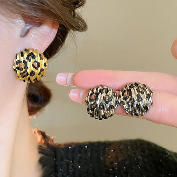 DAIIIBABYYY  -  Circular Retro Earrings Women Stripes Leopard Print Simple Design Personalized Temperament Niche Trend Fashionable Versatile